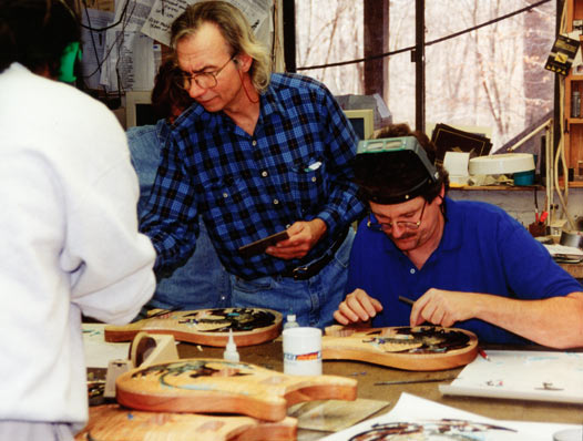 Larry Sifel and crew working on the first PRS Dragon guitars